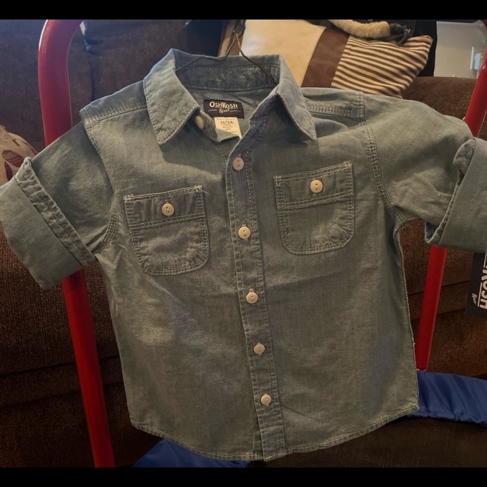 Osh Kosh boys light blue bottom down collared shirt